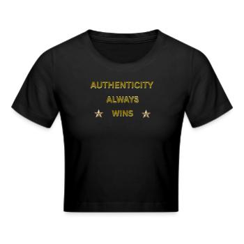 L’AUTHENTICITÉ GAGNE TOUJOURS – Citation motivationnelle en or - Crop top - noir - Devant - Marisol (170cm)