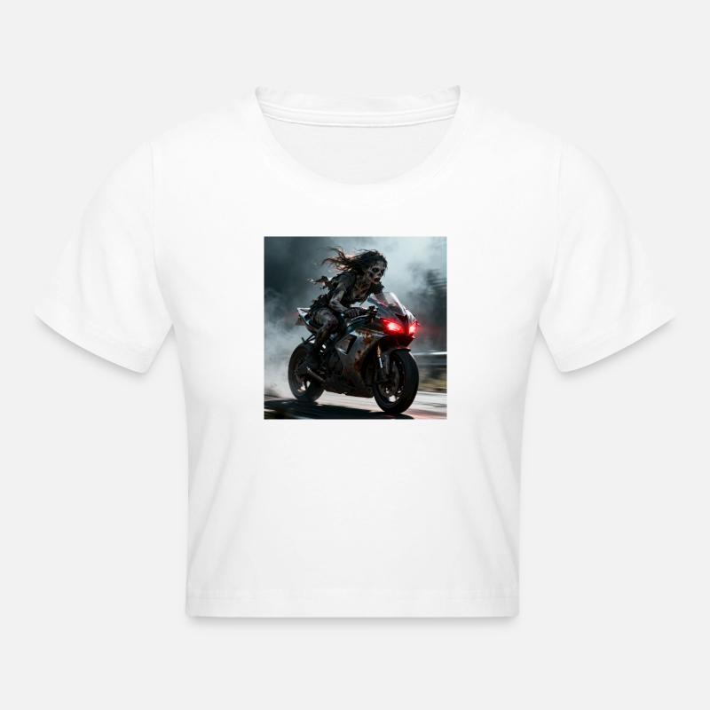 Zombie rider on rusty machine - Cropped T-Shirt - white