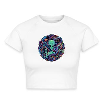 Außerirdischer Peace Zeichen psychedelisch Alien - Frauen Cropped T-Shirt - Weiß - Vorne - Marisol (170cm)