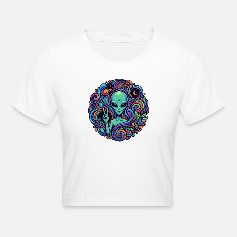 Extraterrestre Signe de paix Extraterrestre psychédélique - Crop top - blanc