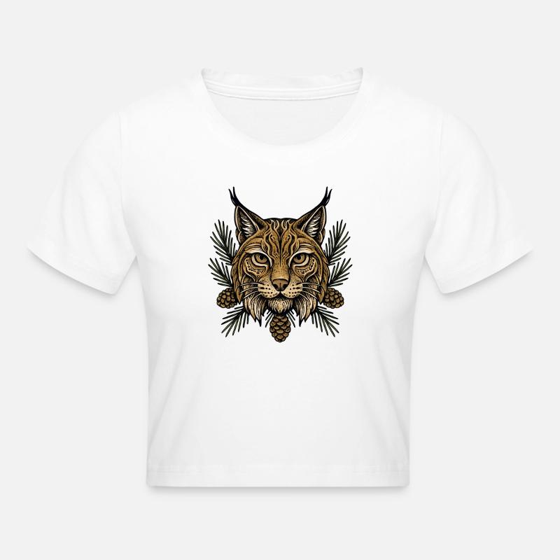 Tête de lynx avec branches de sapin - Crop top - blanc