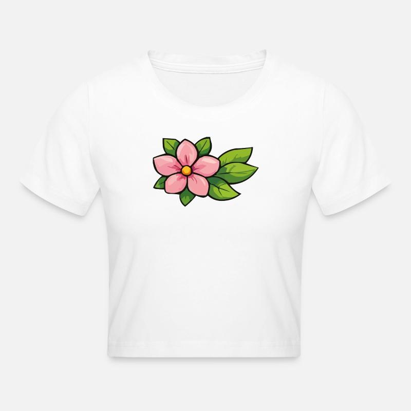 Fleur rose aux feuilles vertes - Crop top - blanc