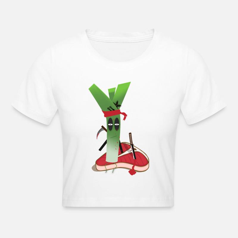 Leek vs. Steak! Végétalien Power! - Crop top - blanc
