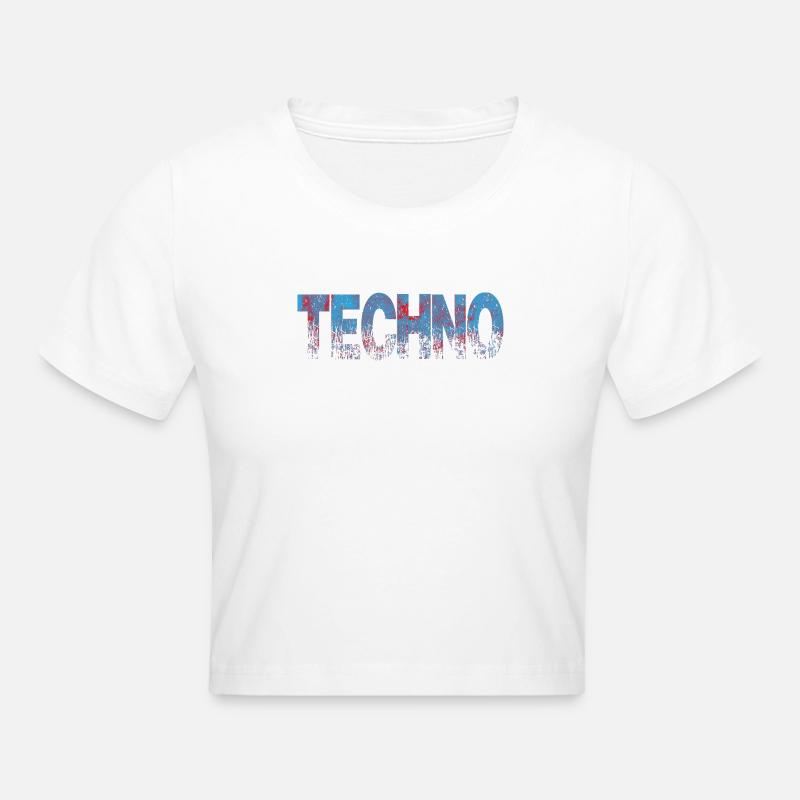 Techno Distressed Text Art - Cropped T-Shirt - white