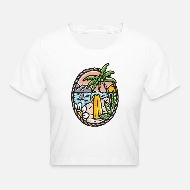 Cadre circulaire de Vagues de palmier de plage - Crop top - blanc