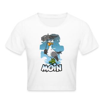 Möwe mit Regenschirm und Gummistiefel - Moin - Frauen Cropped T-Shirt - Weiß - Vorne - Marisol (170cm)