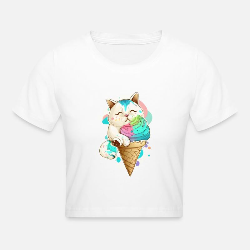 Chat avec de la crème glacée colorée - Crop top - blanc