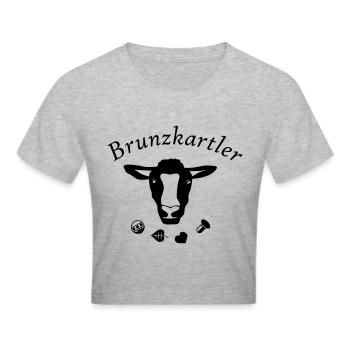 Brunzkartler - Das Schafkopf Ersatzspieler Shirt - Frauen Cropped T-Shirt - Grau meliert - Vorne - Liana (172cm)
