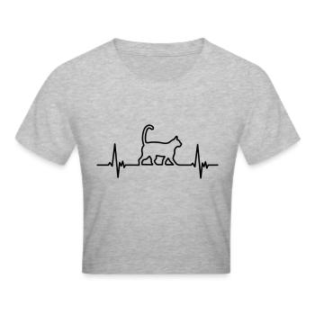 Katze - Frauen Cropped T-Shirt - Grau meliert - Vorne - Liana (172cm)