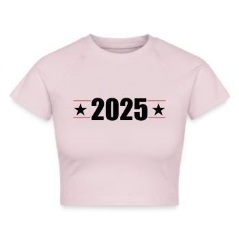 2025 Jahr - Frauen Cropped T-Shirt - Grau meliert - Vorne - Liana (172cm)