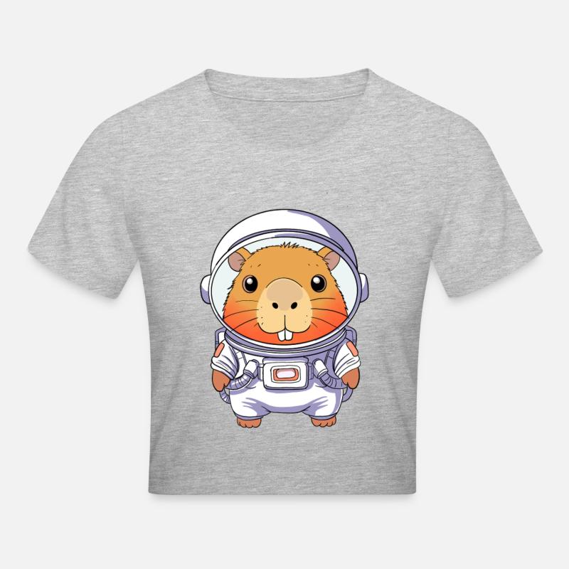 Capybara Astronaut - Cropped T-Shirt - heather grey