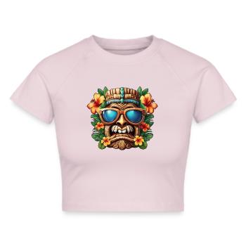 Tiki / Hawaii / Tropisch /Insel / Kultur / Logo - Frauen Cropped T-Shirt - Grau meliert - Vorne - Liana (172cm)