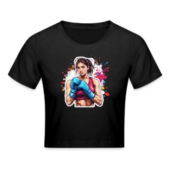 Boxeur / Sports / Combat / Arène / Ring de boxe / Poings - Crop top - noir - Devant - Marisol (170cm)