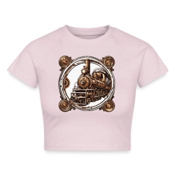 Zug / Lokomotive / Dampflok / Eisenbahn / Lock - Frauen Cropped T-Shirt - Grau meliert - Vorne - Liana (172cm)