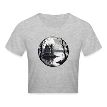 Lakeside House / Cabin / Lake / Mountains / Nature /Forest - Cropped T-Shirt - heather grey - Front - Liana (172cm)