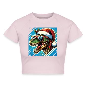 Christmas T-Rex Weihnachtsmann mit Sonnenbrille - Frauen Cropped T-Shirt - Grau meliert - Vorne - Liana (172cm)