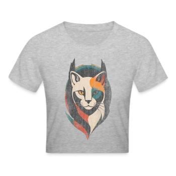 Für Katzenfans Katze Kunst - Frauen Cropped T-Shirt - Grau meliert - Vorne - Liana (172cm)