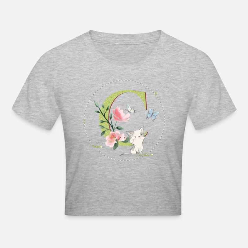 Initial letter C with cat - Cropped T-Shirt - heather grey