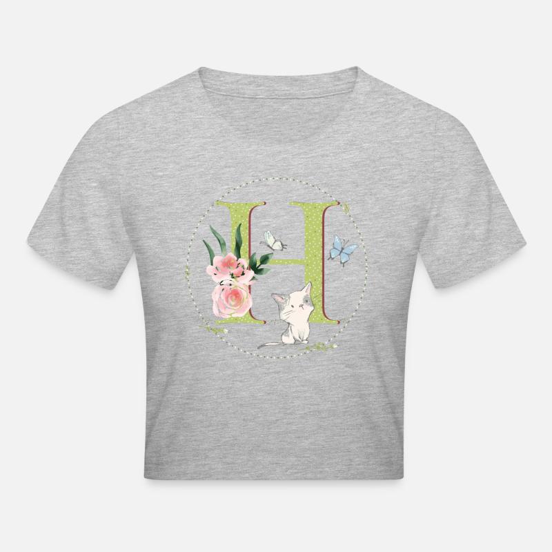 Initial letter A with cat - Cropped T-Shirt - heather grey