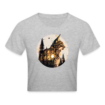 Lynx with moon in the forest with pattern - Cropped T-Shirt - heather grey - Front - Liana (172cm)