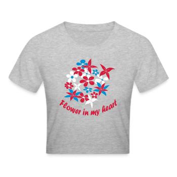 Flower in my heart - Frauen Cropped T-Shirt - Grau meliert - Vorne - Liana (172cm)