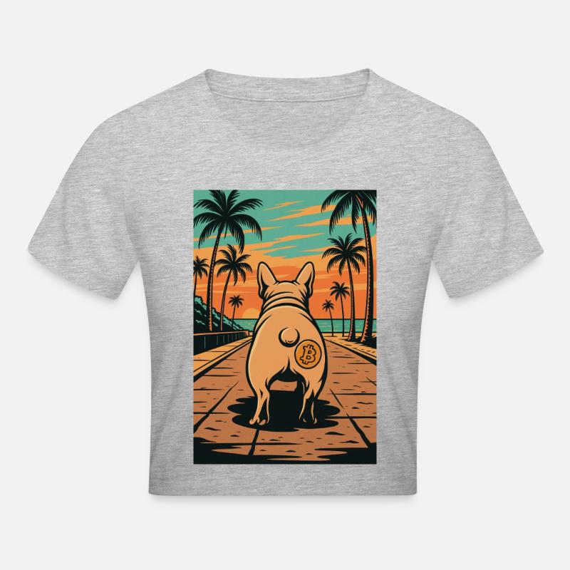 Dog with Bitcoin tattoo before sunset - Cropped T-Shirt - heather grey