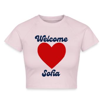 Sofia willkommen - Frauen Cropped T-Shirt - Grau meliert - Vorne - Liana (172cm)