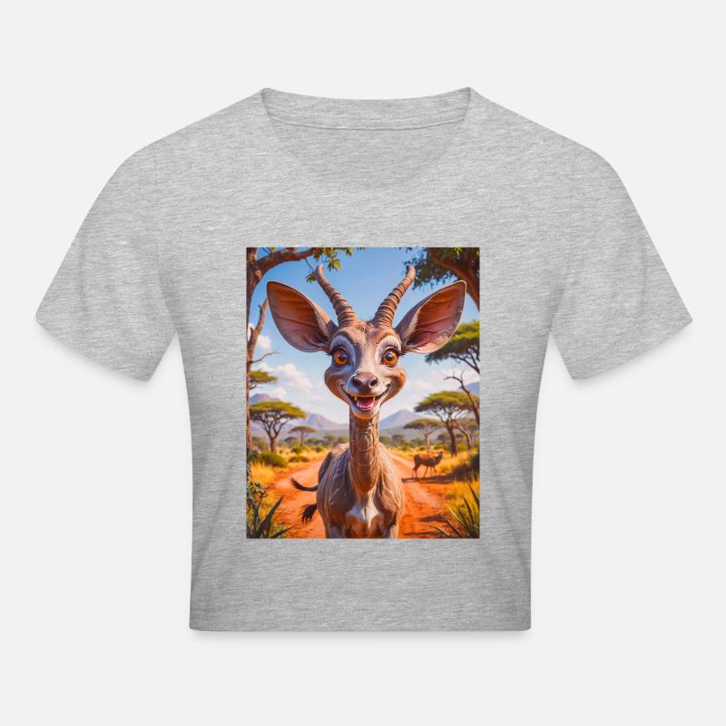 super søde afrikanske dyr– Kudu - Cropped T-Shirt - grå meleret
