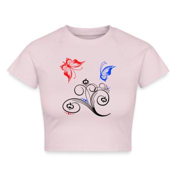 Ornament with butterfly - Cropped T-Shirt - heather grey - Front - Liana (172cm)