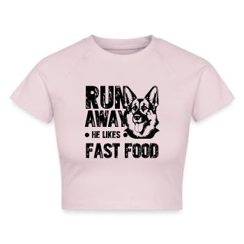 Run away, he likes fast food - Cropped T-Shirt - heather grey - Front - Liana (172cm)