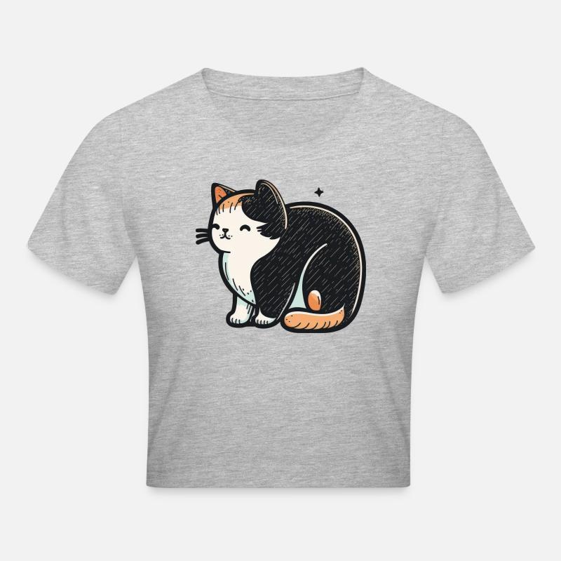 Chat noir et blanc dans l’art du manga d’anime - Crop top - gris chiné
