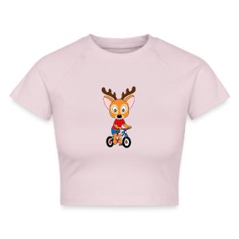 REH - FAHRRAD - RAD - RADFAHRER - TIER - Frauen Cropped T-Shirt - Grau meliert - Vorne - Liana (172cm)