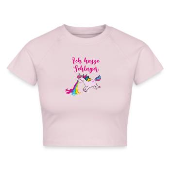 schlager,ich hasse schlager,,kotzendes einhorn - Frauen Cropped T-Shirt - Grau meliert - Vorne - Liana (172cm)