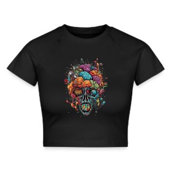 Surrealistischer, psychedelischer Totenkopf - Frauen Cropped T-Shirt - Schwarz - Vorne - Marisol (170cm)