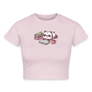 Un joli panda qui se détend avec des livres et du thé - Crop top - gris chiné - Devant - Liana (172cm)