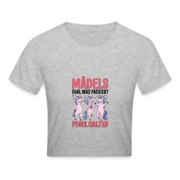 Mädels Egal Was Passiert Pegel Halten - Frauen Cropped T-Shirt - Grau meliert - Vorne - Liana (172cm)