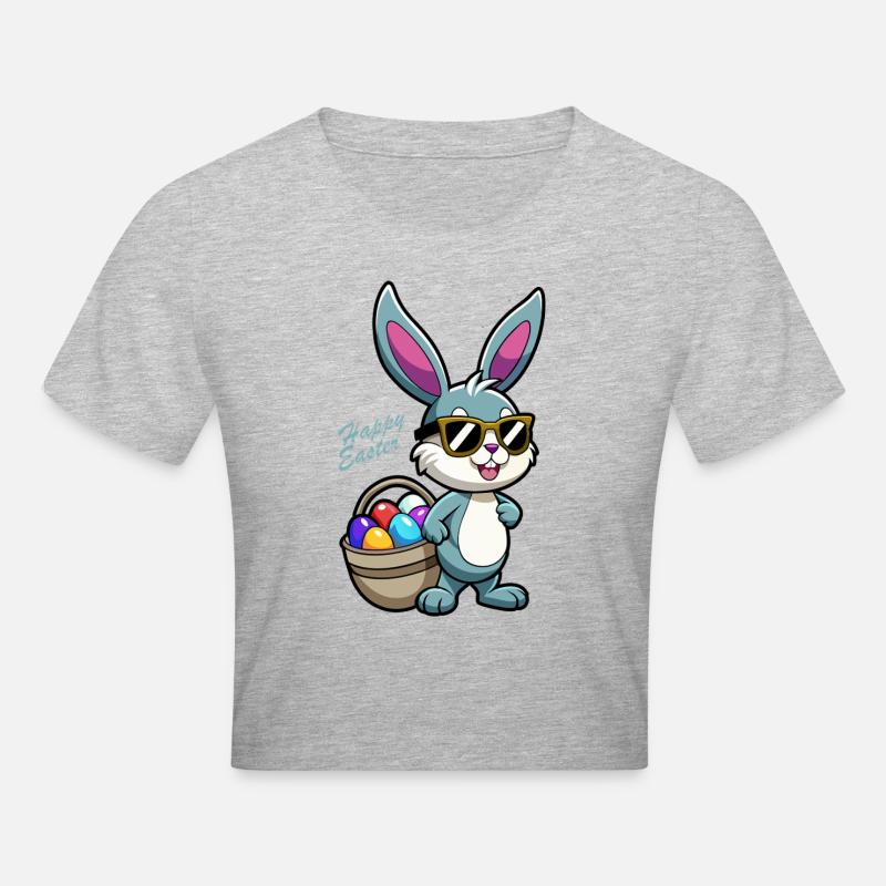 Joyeuses Pâques - Lapin de Pâques - Oeuf de Pâques - Cadeau - Crop top - gris chiné
