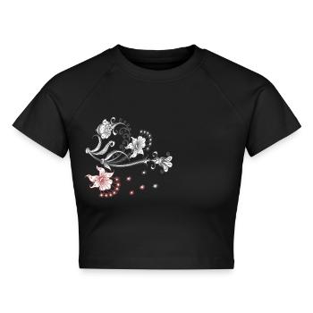 Blumenranke - Cropped Frauen Organic T-Shirt - Schwarz - Vorne - AI Model Female 172 light (172cm)