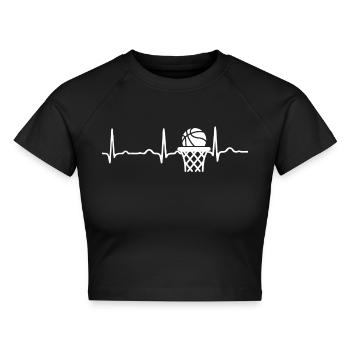EKG HERZSCHLAG BASKETBALL weiß - Cropped Frauen Organic T-Shirt - Schwarz - Vorne - AI Model Female 172 light (172cm)