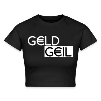 GeldGeil - Cropped Frauen Organic T-Shirt - Schwarz - Vorne - AI Model Female 172 light (172cm)