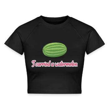 Ich trug eine Wassermelone - Wassermelone dunkel - Cropped Frauen Organic T-Shirt - Schwarz - Vorne - AI Model Female 172 light (172cm)