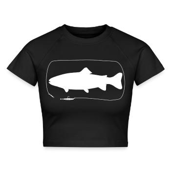 Forelle mit Gummifisch - Cropped Frauen Organic T-Shirt - Schwarz - Vorne - AI Model Female 172 light (172cm)