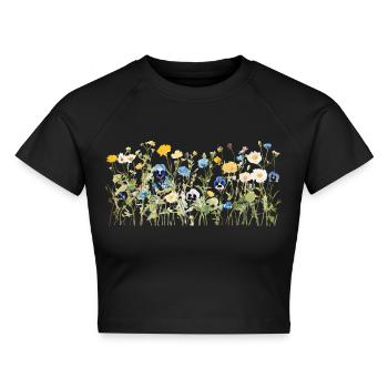Wilde Blumenwiese - Natürliche Aquarellblüten - Cropped Frauen Organic T-Shirt - Schwarz - Vorne - AI Model Female 172 light (172cm)