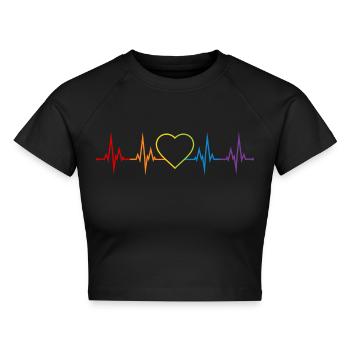 Herzschlag Herz Regenbogen LGBT CSD Liebe bunt - Cropped Frauen Organic T-Shirt - Schwarz - Vorne - AI Model Female 172 light (172cm)