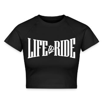life to ride chopper bobber custom motorrad - Cropped Frauen Organic T-Shirt - Schwarz - Vorne - AI Model Female 172 light (172cm)