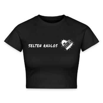 selten radlos fahrrad spruch geschenk reifenspur - Cropped Frauen Organic T-Shirt - Schwarz - Vorne - AI Model Female 172 light (172cm)