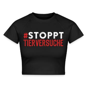 Tierversuch STOPPT TIERVERSUCHE Lustigse - Cropped Frauen Organic T-Shirt - Schwarz - Vorne - AI Model Female 172 light (172cm)