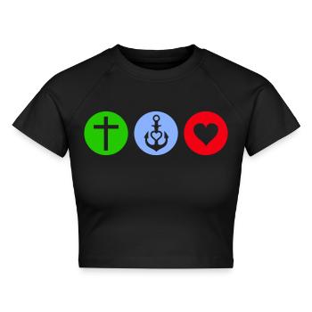 faith hope love - Cropped Frauen Organic T-Shirt - Schwarz - Vorne - AI Model Female 172 light (172cm)