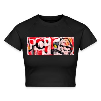 Pop Art 80´s Art Design - Farbenfroh - Cropped Frauen Organic T-Shirt - Schwarz - Vorne - AI Model Female 172 light (172cm)