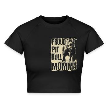 Proud Pitbull Momma - Cropped Frauen Organic T-Shirt - Schwarz - Vorne - AI Model Female 172 light (172cm)